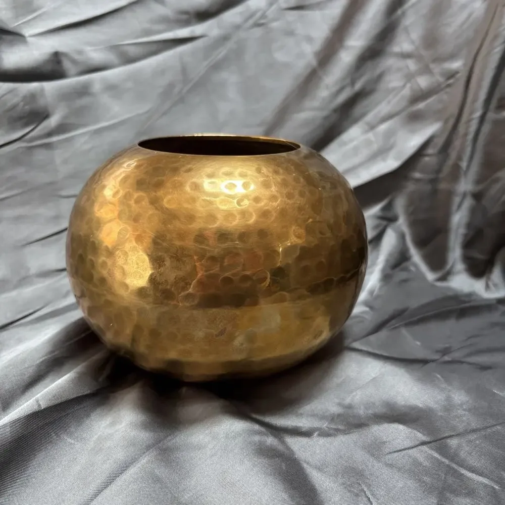Vintage Hammered Brass Metal Ball Vase Planter Mid Century Modern India Made 5”